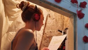 LAMDA artist recording in a booth