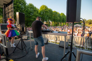 Rob Wills DJing at Pride Canterbury, in front of a 10,000 people crowd