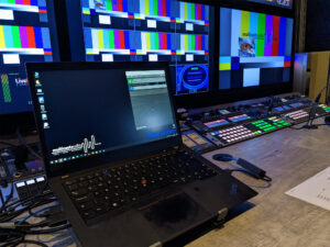 Multicast Audio running Cleanfeed on their laptop, in a professional control room