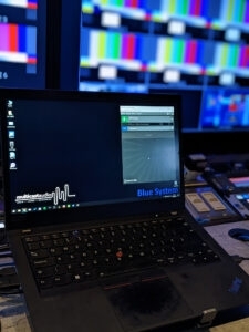 Closeup of a Multicast Audio Lenovo laptop, with Cleanfeed running