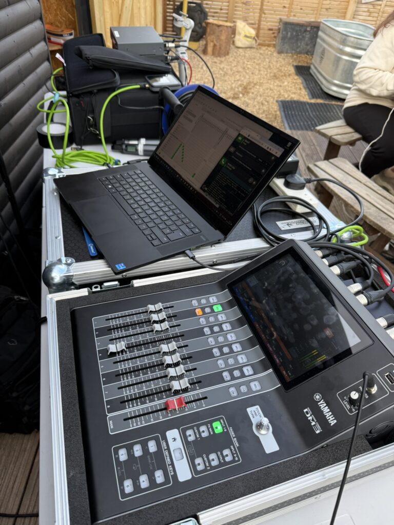 Yamaha DM3, laptop and Dante audio setup - on the road
